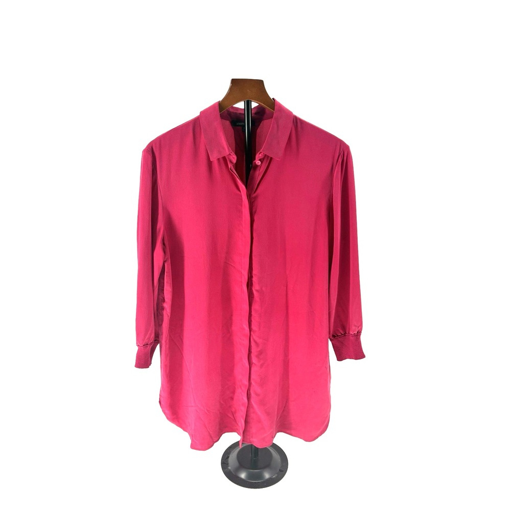 Lafayette 148 NY 100% Silk Blouse Pink Size 8 Button Up 3/4 Sleeve Collared